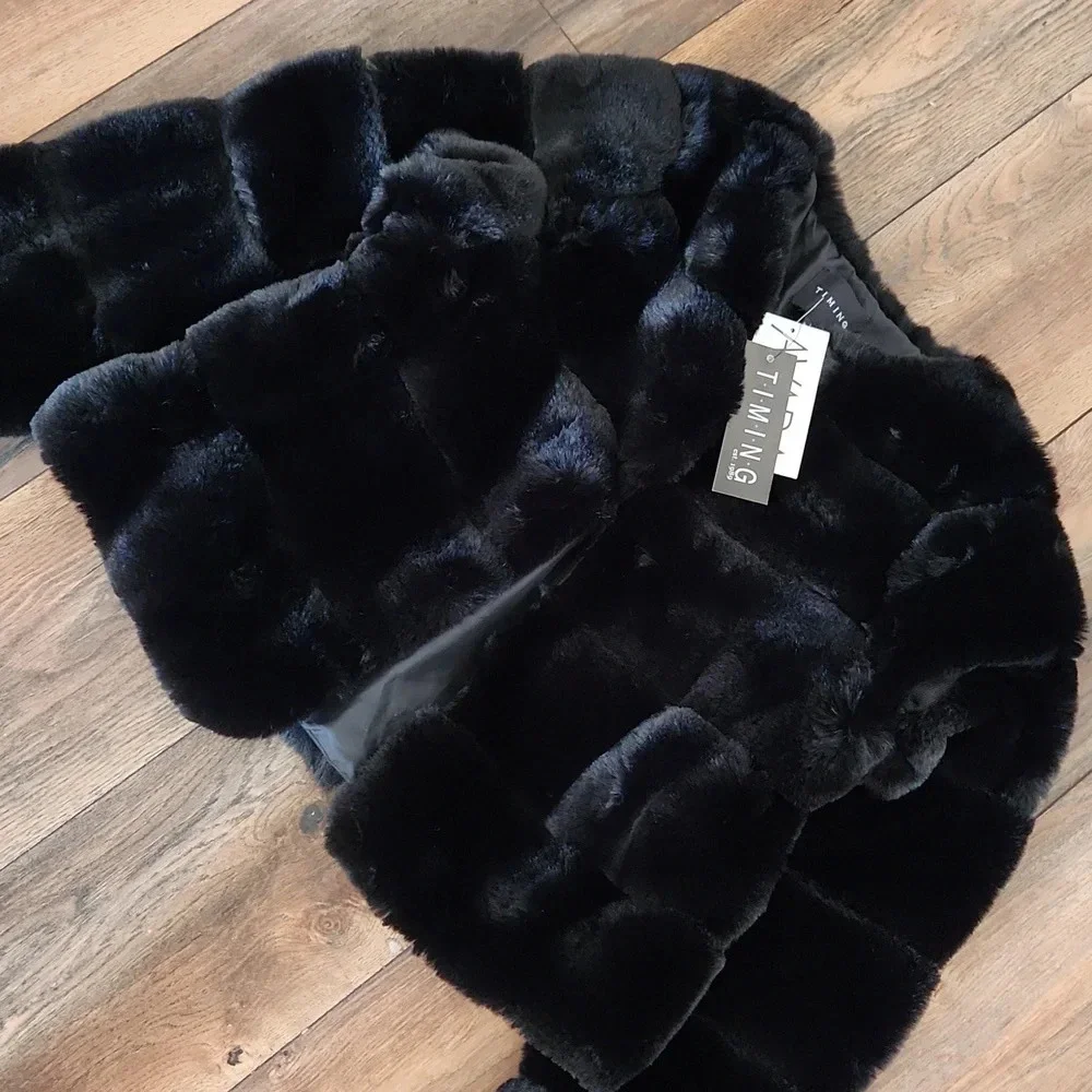 TIMING-AVARA Janet Faux  Fur Jacket- Black - Picture 11 of 13